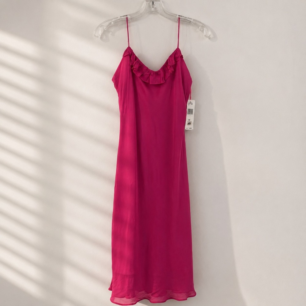 Vintage Ralph Lauren Slip Dress Women's 10 Pink Rayon Ruffle Midi NWT